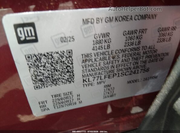 KL77LFEP1SC241756 2025 CHEVROLET TRAX Red Widok komory silnika