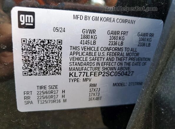 KL77LFEP2SC050427 2025 CHEVROLET TRAX Black Widok naklejki z numerem VIN