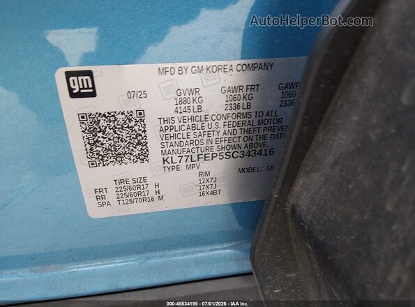 KL77LFEP5SC343416 2025 CHEVROLET TRAX Blue Engine compartment view