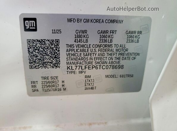 KL77LFEP6TC078698 2026 CHEVROLET TRAX White Вид підкапотного простору