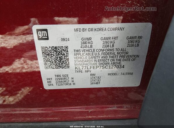 KL77LFEP7SC127034 2025 CHEVROLET TRAX Красный Вид подкапотного пространства