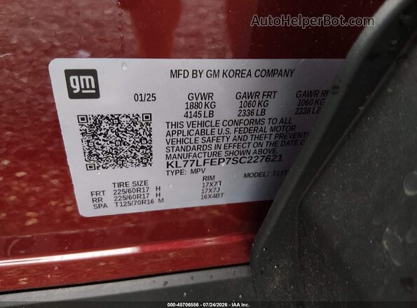KL77LFEP7SC227621 2025 CHEVROLET TRAX Red Widok komory silnika