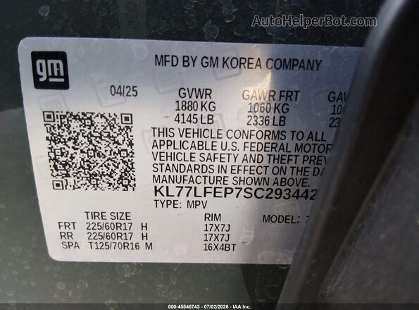 KL77LFEP7SC293442 2025 CHEVROLET TRAX Gray Vista del compartimento del motor