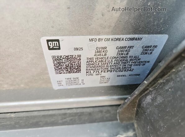 KL77LFEP8TC029342 2026 CHEVROLET TRAX Gray Вид підкапотного простору