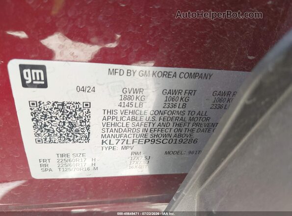 KL77LFEP9SC019286 2025 CHEVROLET TRAX Red ძრავის განყოფილების ხედი