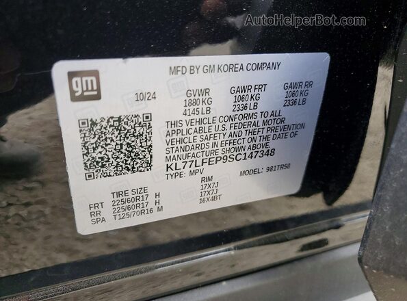 KL77LFEP9SC147348 2025 CHEVROLET TRAX Черный Вид наклейки с VIN-кодом