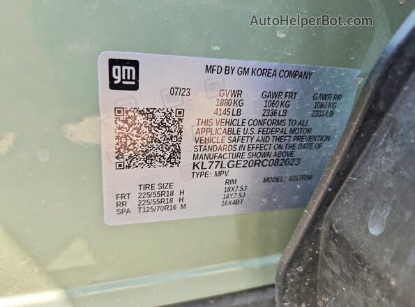 KL77LGE20RC082023 2024 CHEVROLET TRAX Green Vista de la etiqueta del VIN