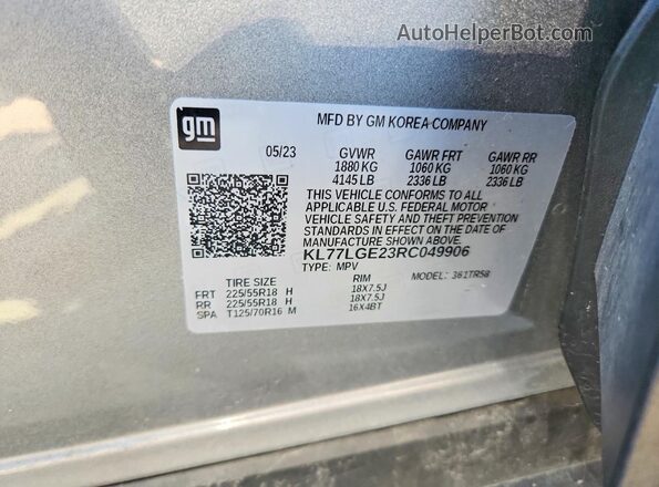 KL77LGE23RC049906 2024 CHEVROLET TRAX Silver Widok wnętrza 360 stopni