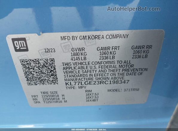 KL77LGE23RC198347 2024 CHEVROLET TRAX Light Blue Widok komory silnika