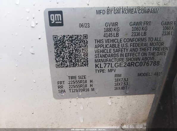 KL77LGE24RC076788 2024 CHEVROLET TRAX White Widok komory silnika