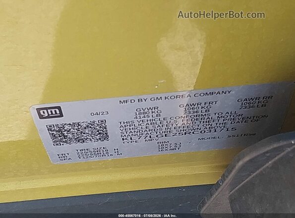 KL77LGE25RC031715 2024 CHEVROLET TRAX Yellow Շարժիչի բաժամունքի տեսք