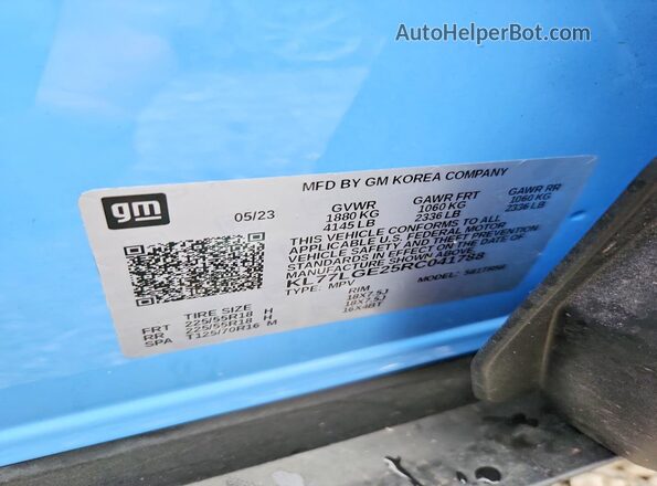 KL77LGE25RC041788 2024 CHEVROLET TRAX Blue VIN კოდის სტიკერის ხედი