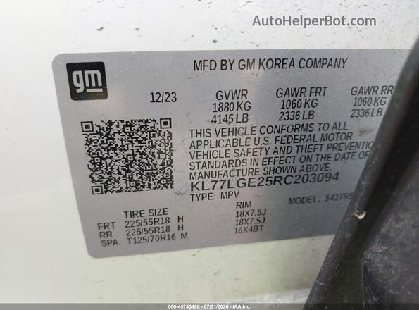 KL77LGE25RC203094 2024 CHEVROLET TRAX Белый Вид подкапотного пространства