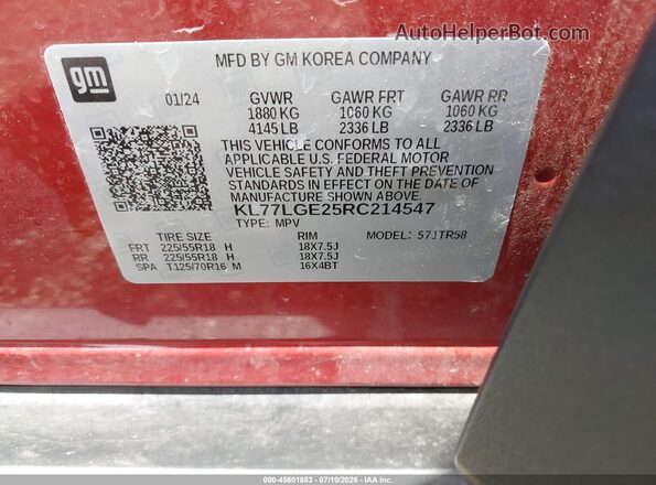 KL77LGE25RC214547 2024 CHEVROLET TRAX Red Engine compartment view