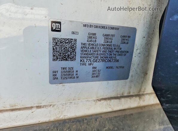 KL77LGE27RC067356 2024 CHEVROLET TRAX White Вид підкапотного простору