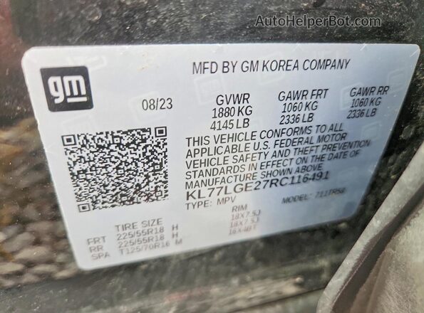 KL77LGE27RC116491 2024 CHEVROLET TRAX Black Widok naklejki z numerem VIN