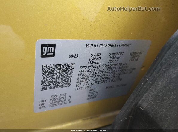 KL77LGE29RC103256 2024 CHEVROLET TRAX Yellow Widok komory silnika