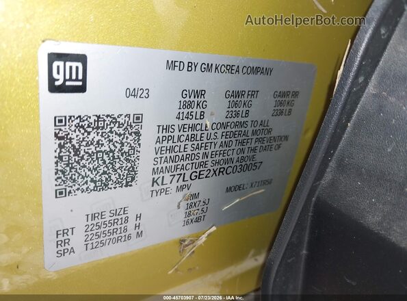 KL77LGE2XRC030057 2024 CHEVROLET TRAX Gold Вид підкапотного простору