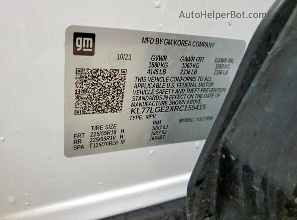 KL77LGE2XRC155415 2024 CHEVROLET TRAX White 360 interior view