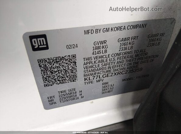 KL77LGE2XRC235359 2024 CHEVROLET TRAX White Engine compartment view