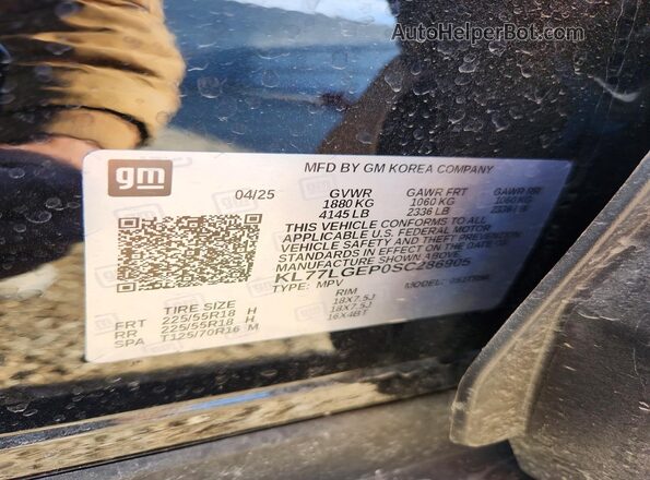 KL77LGEP0SC286905 2025 CHEVROLET TRAX Black Շարժիչի բաժամունքի տեսք