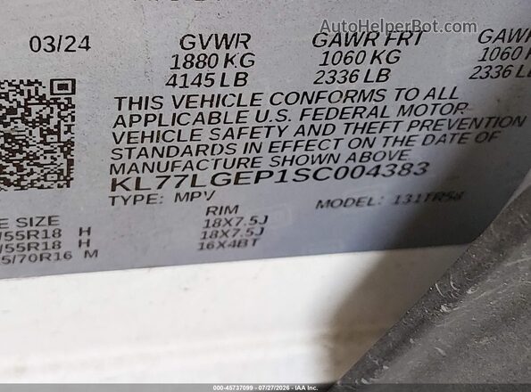KL77LGEP1SC004383 2025 CHEVROLET TRAX White Вид підкапотного простору