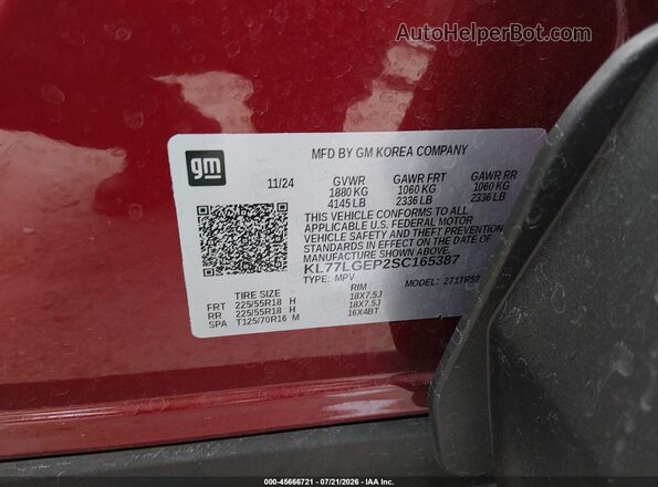 KL77LGEP2SC165387 2025 CHEVROLET TRAX Red Engine compartment view