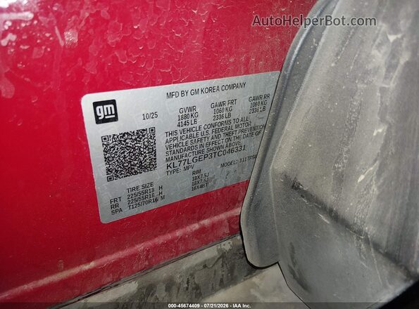 KL77LGEP3TC046331 2026 CHEVROLET TRAX Red ძრავის განყოფილების ხედი