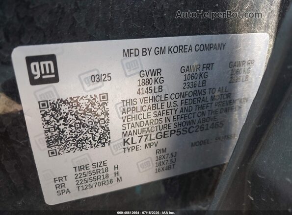 KL77LGEP5SC261465 2025 CHEVROLET TRAX Black Вид підкапотного простору