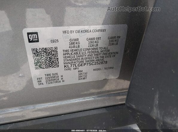 KL77LGEP7SC252878 2025 CHEVROLET TRAX Gray Widok komory silnika