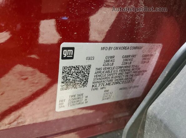 KL77LHE20RC011877 2024 CHEVROLET TRAX Red Widok wnętrza 360 stopni
