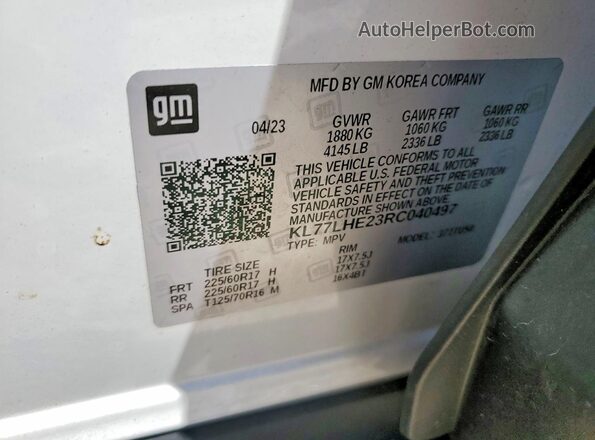 KL77LHE23RC040497 2024 CHEVROLET TRAX White Панорамний вид салону 360°