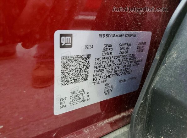 KL77LHE24RC242927 2024 CHEVROLET TRAX Red VIN կոդի պիտակի տեսք