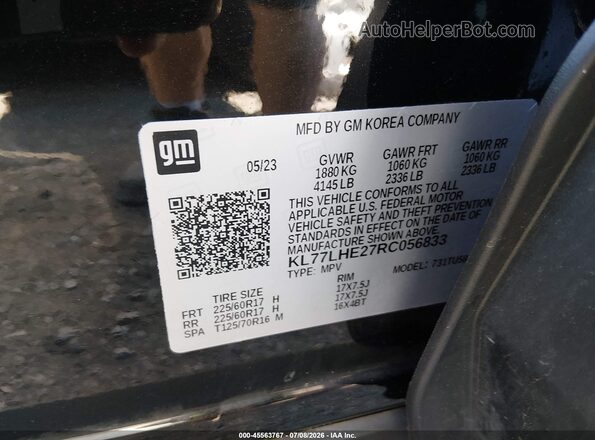 KL77LHE27RC056833 2024 CHEVROLET TRAX Black Շարժիչի բաժամունքի տեսք
