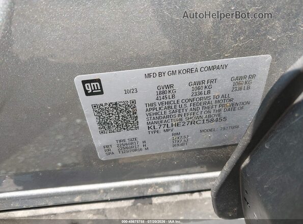 KL77LHE27RC158455 2024 CHEVROLET TRAX Silver Vista del compartimento del motor