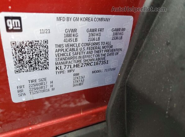 KL77LHE27RC167351 2024 CHEVROLET TRAX Red VIN sticker view