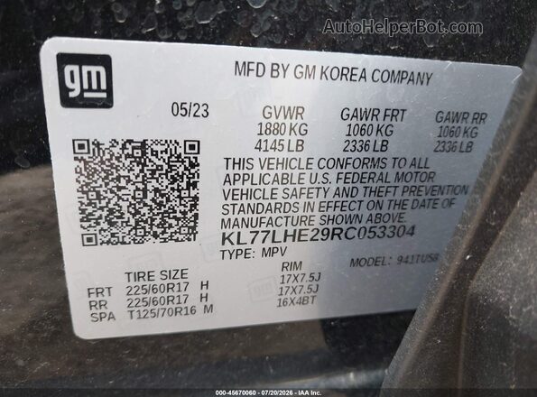 KL77LHE29RC053304 2024 CHEVROLET TRAX Черный Вид подкапотного пространства