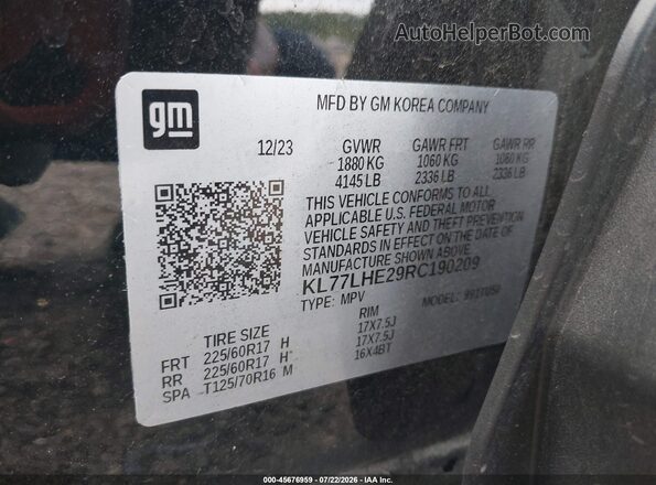 KL77LHE29RC190209 2024 CHEVROLET TRAX Black Вид підкапотного простору