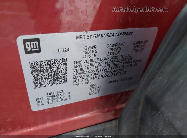 KL77LHE29RC216372 2024 CHEVROLET TRAX Orange Widok komory silnika