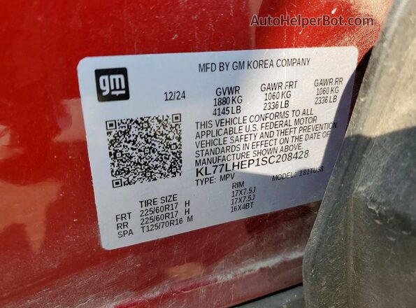 KL77LHEP1SC208428 2025 CHEVROLET TRAX Red Vista de la etiqueta del VIN