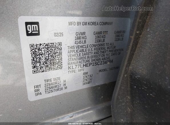 KL77LHEP1SC234284 2025 CHEVROLET TRAX Silver Շարժիչի բաժամունքի տեսք