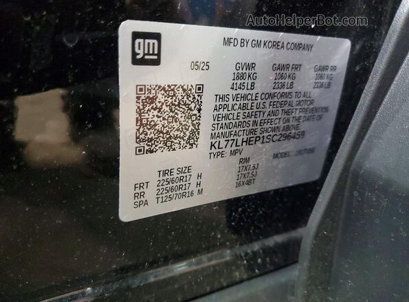 KL77LHEP1SC296459 2025 CHEVROLET TRAX Black VIN կոդի պիտակի տեսք
