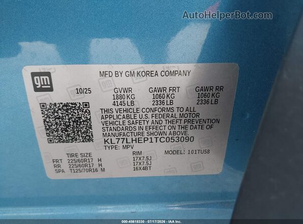 KL77LHEP1TC053090 2026 CHEVROLET TRAX Blue Widok komory silnika