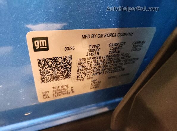 KL77LHEP1TC160379 2026 CHEVROLET TRAX Blue Vista del compartimento del motor