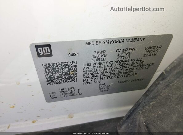 KL77LHEP2SC018508 2025 CHEVROLET TRAX Белый Вид подкапотного пространства