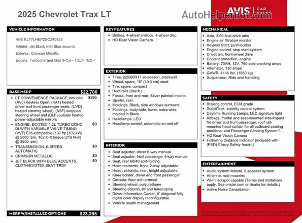 KL77LHEP2SC240823 2025 CHEVROLET TRAX Red VIN sticker view