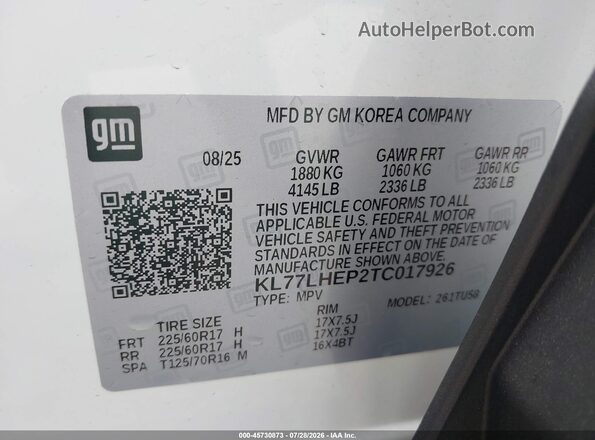KL77LHEP2TC017926 2026 CHEVROLET TRAX Белый Вид подкапотного пространства