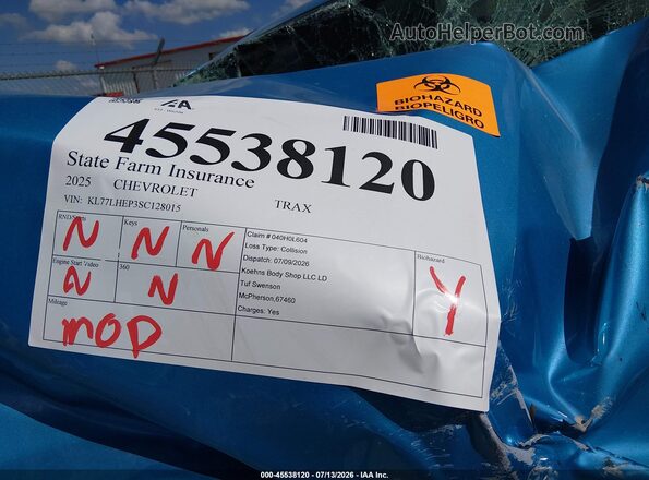KL77LHEP3SC128015 2025 CHEVROLET TRAX Синий Вид задних сидений