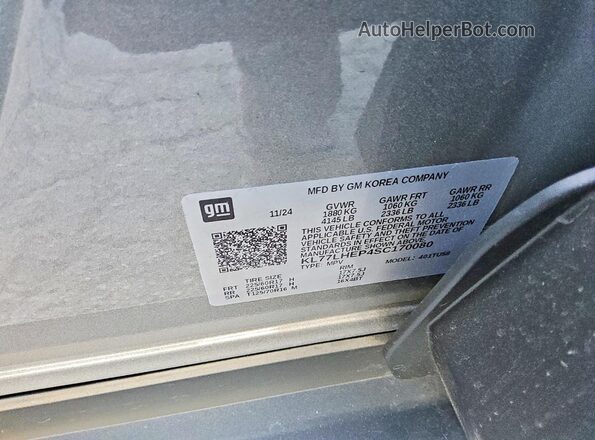 KL77LHEP4SC170080 2025 CHEVROLET TRAX Gray Vista interior de 360 grados