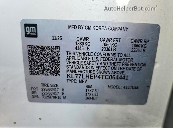 KL77LHEP4TC064441 2026 CHEVROLET TRAX White Սալոնի 360 աստիճան տեսք